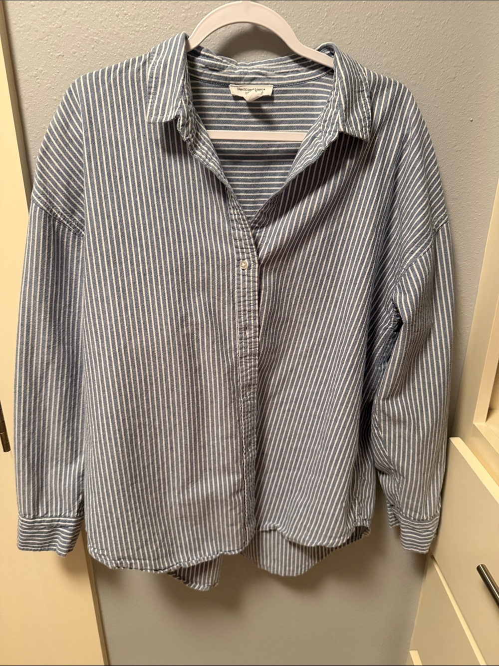 beachlunchlounge Blue and White Striped Button-Down Shirt